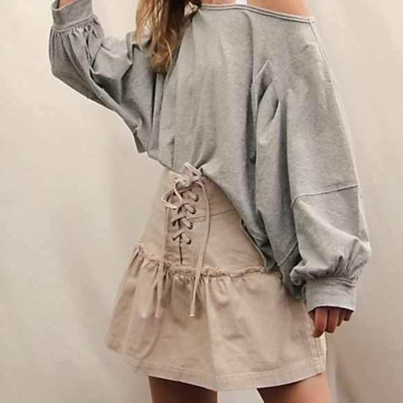 FREE PEOPLE Khaki Tie Front Mini Skirt - Picture 1 of 4